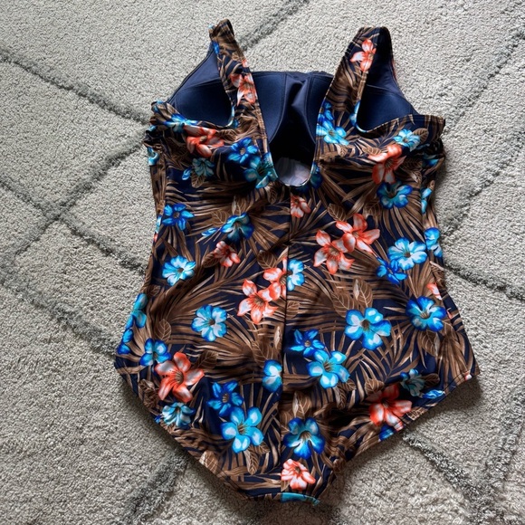 Lands End one piece floral bathing suit swimsuit scoop Neck Soft Cup navy 20W - Picture 5 of 8